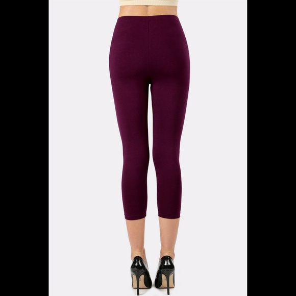 Premium Cotton Capri Leggings Plain Solid Plum - Picture 3 of 3